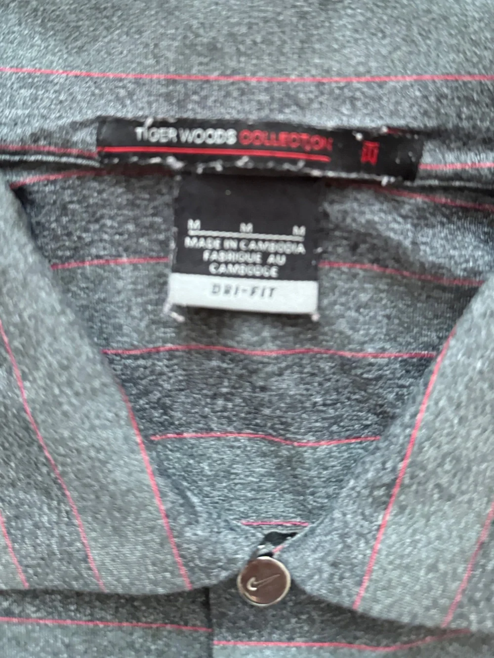 Nike Tiger awood Gray Striped Polo